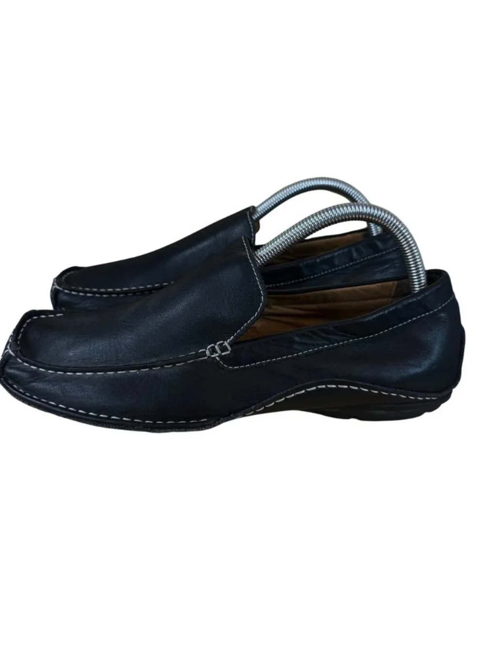 Steve Madden Size 8.5 Upper Leather Slip-On Loafers Contrast Stitching Black